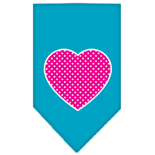 Pink Swiss Dot Heart Screen Print Bandana Turquoise Small
